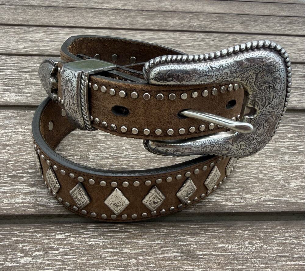 Vintage Bill Adler reward western Leather 28" Brown Silver Studded